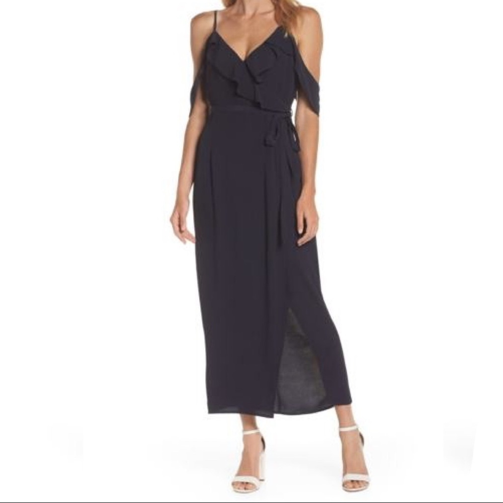 Bardot Deep Navy Enzo Cold Shoulder  Wrap Dress S